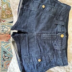 7 For All Mankind Navy Jean Shorts with Gold Accents